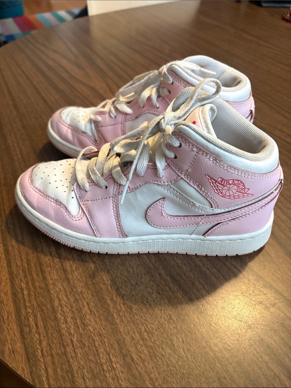 Nike Air Jordan Kids' Size 4 AJ 1 Mid Top Sneakers in Pink and White